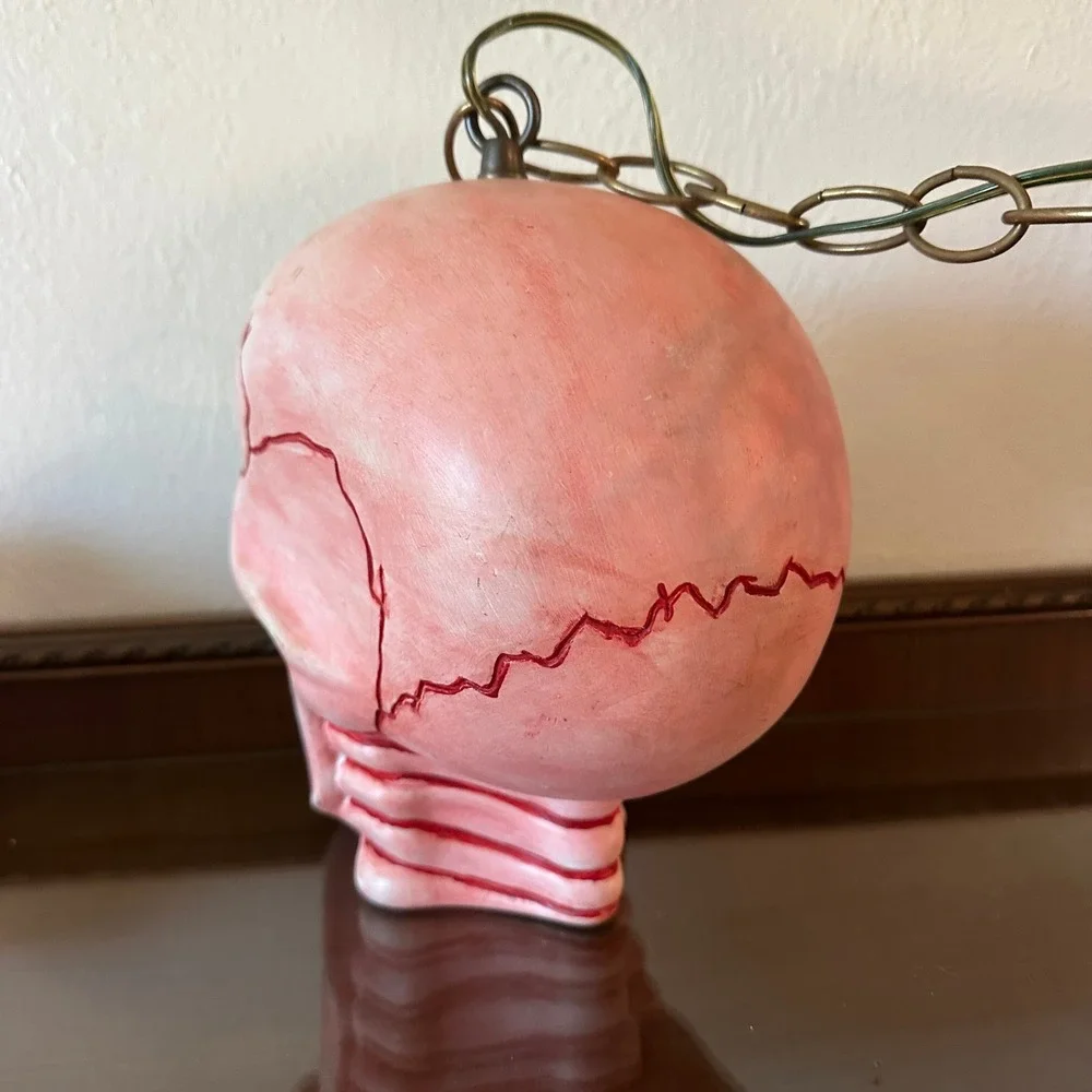 Vintage Hanging Swag Skull Lamp Red Glowing Eyes Halloween Horror Plug In Light